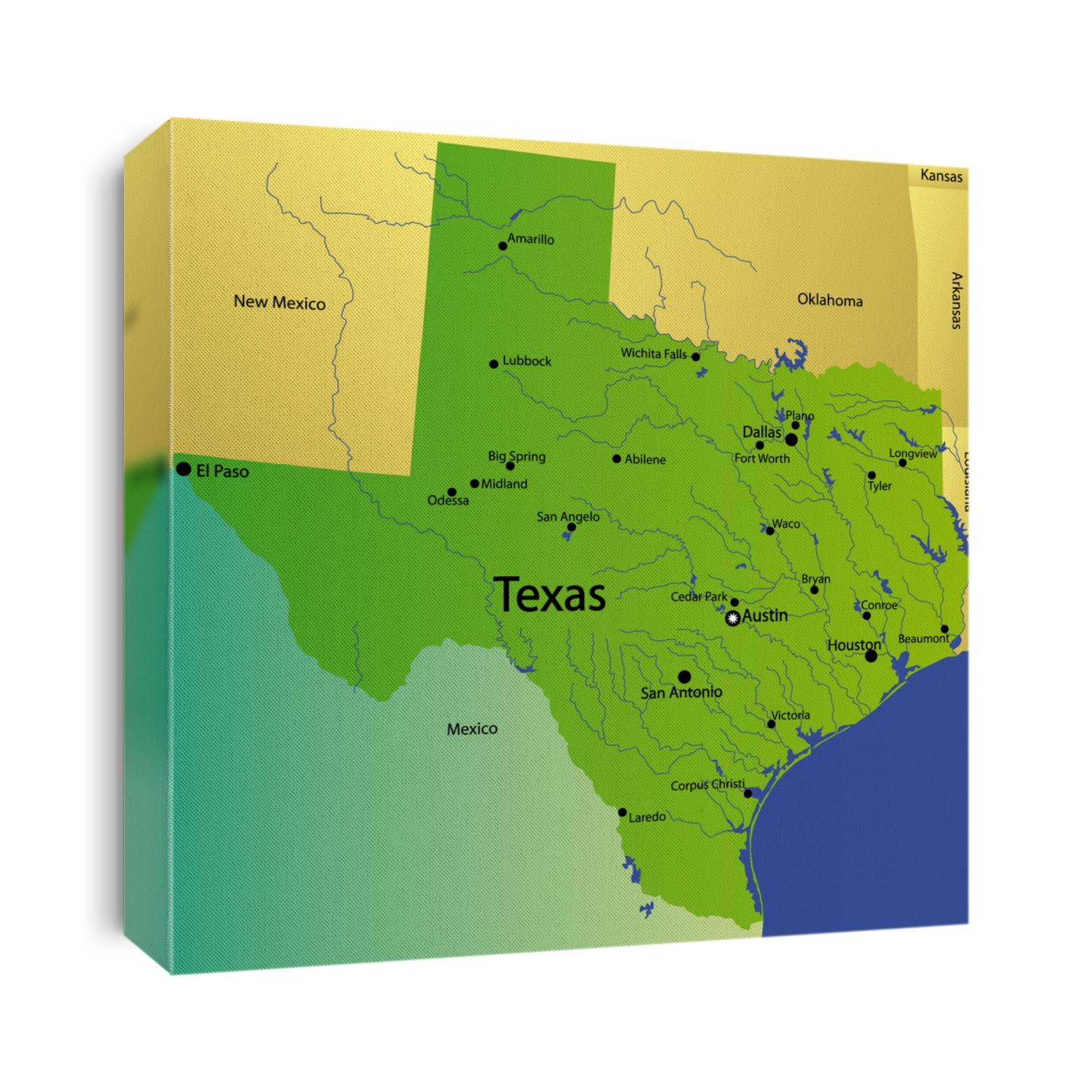 detailed map of texas state , usa